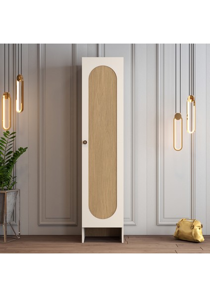 Münih 1 Kapaklı (4) Gardırop Krem / Gölge Çizgili Meşe