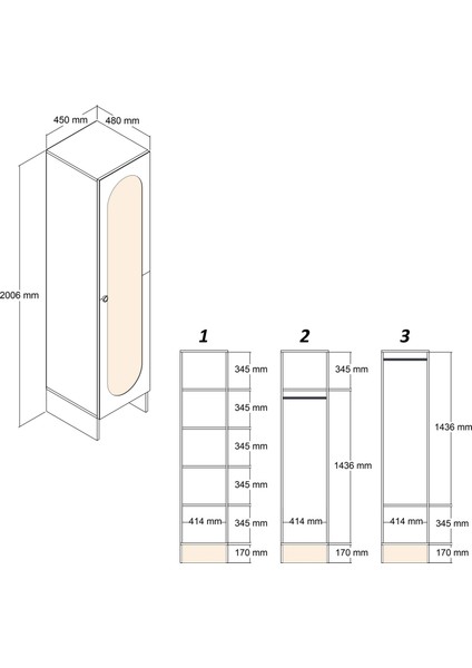 Münih 1 Kapaklı (4) Gardırop Krem / Gölge Çizgili Meşe indirimleri