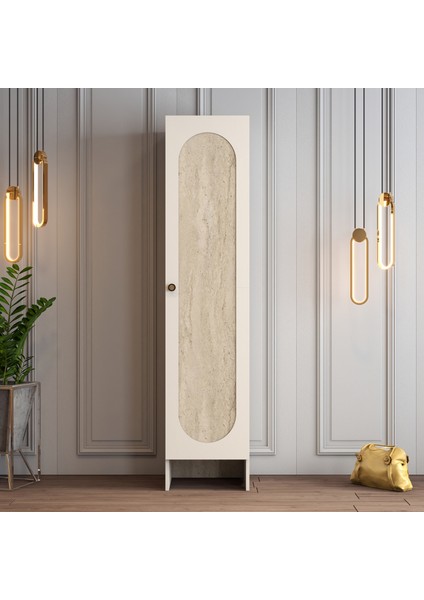 Münih 1 Kapaklı (4) Gardırop Krem / Traverten Mermer