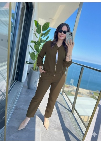 Meğdaix Kadın Uzun Kollu Önden Fermuarlı Modal Ceket ve Pantolon Ikili Takım fırsatları