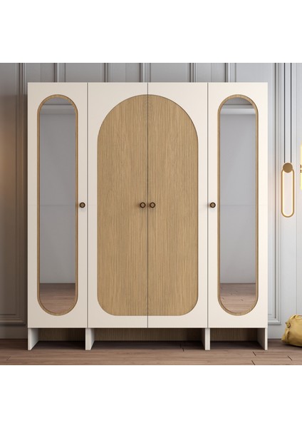 Münih 4 Kapaklı (313) Gardırop Krem / Gölge Çizgili Meşe