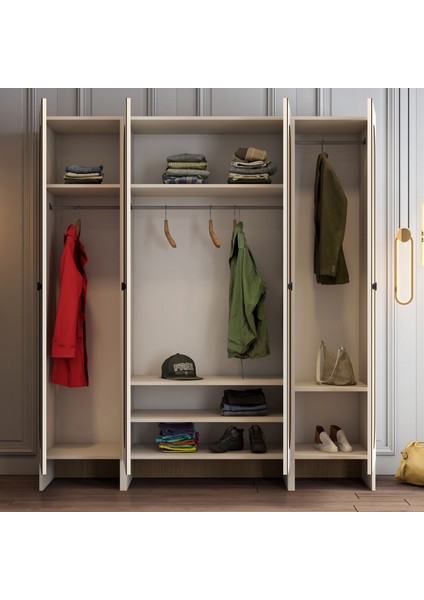 Münih 4 Kapaklı (313) Gardırop Krem / Gölge Çizgili Meşe