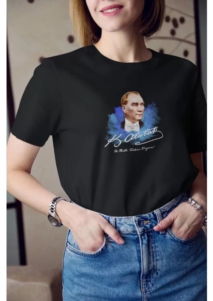 Meğdaix Unisex Bisiklet Yaka Baskılı Oversize T-Shirt - Siyah