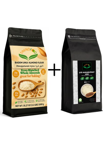 1 kg %100 Badem Unu (Ince Çekim)+ 1 kg %100 Çiğ Karabuğday Unu *ketojenik*glutensiz*yüksek Protein