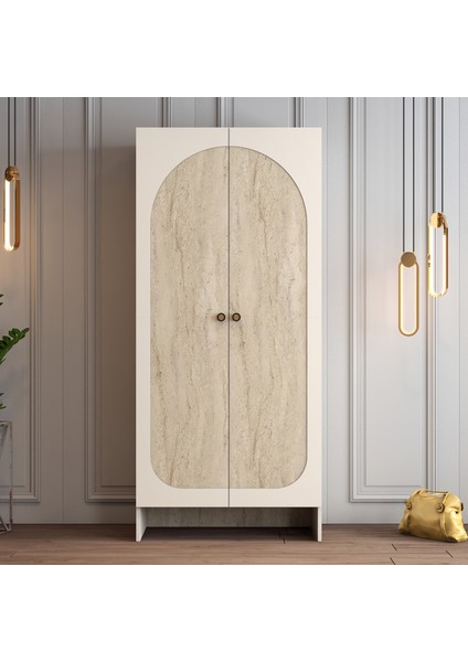 Münih 2 Kapaklı (1) Gardırop Krem / Traverten Mermer