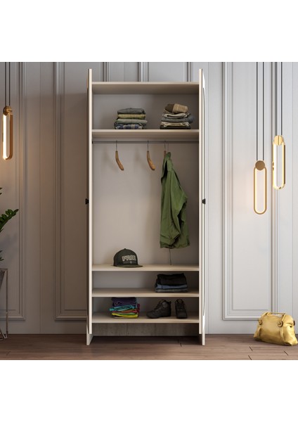 Münih 2 Kapaklı (1) Gardırop Krem / Traverten Mermer modelleri