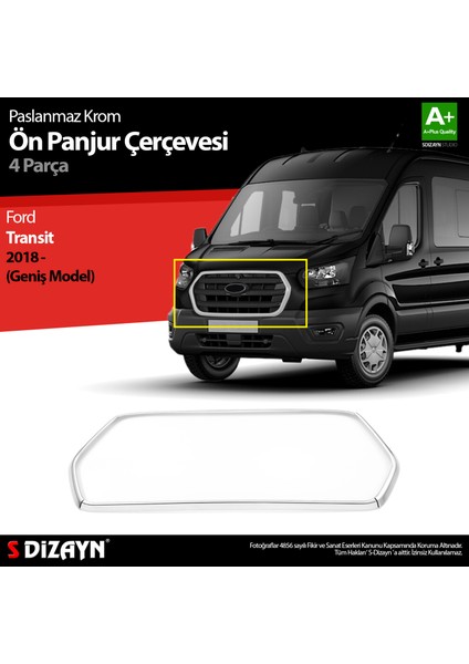 Ford Transit Krom Ön Panjur Çerçevesi Geniş Model 4 Prç. 2018 ve Üzeri