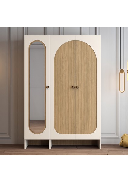 Münih 3 Kapaklı (13) Gardırop Krem / Gölge Çizgili Meşe fiyatları