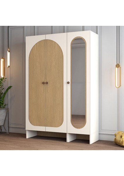 Münih 3 Kapaklı (13) Gardırop Krem / Gölge Çizgili Meşe modelleri