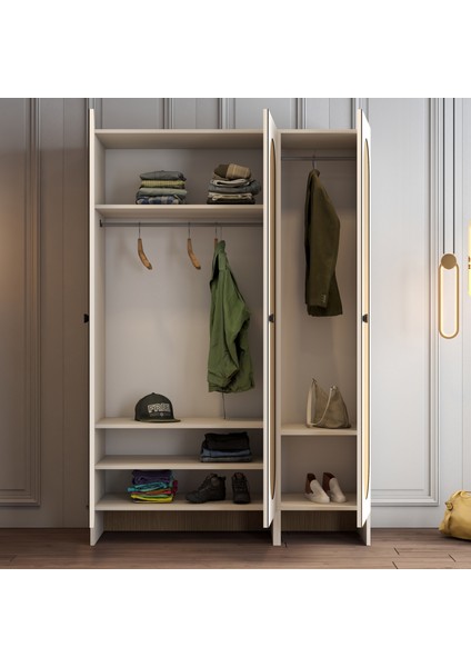 Münih 3 Kapaklı (13) Gardırop Krem / Gölge Çizgili Meşe indirimleri