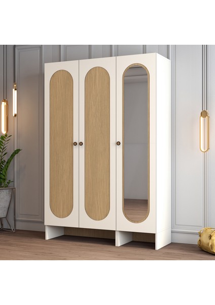 Münih 3 Kapaklı (23) Gardırop Krem / Gölge Çizgili Meşe modelleri