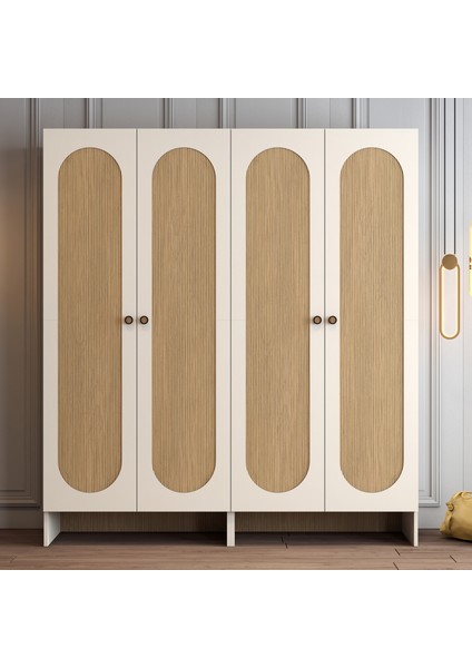Münih 4 Kapaklı (22) Gardırop Krem / Gölge Çizgili Meşe