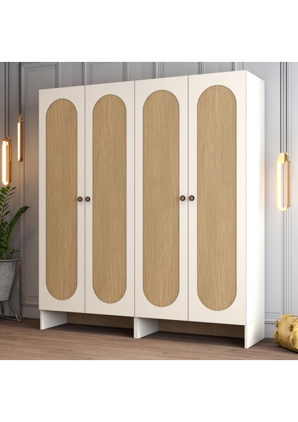 Münih 4 Kapaklı (22) Gardırop Krem / Gölge Çizgili Meşe fiyatları