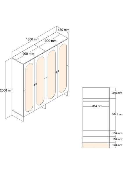 Münih 4 Kapaklı (22) Gardırop Krem / Gölge Çizgili Meşe fırsatları