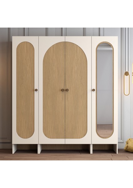 Münih 4 Kapaklı (413) Gardırop Krem / Gölge Çizgili Meşe