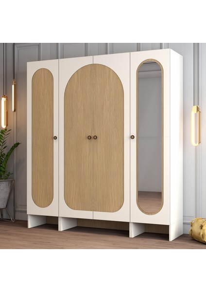Münih 4 Kapaklı (413) Gardırop Krem / Gölge Çizgili Meşe modelleri