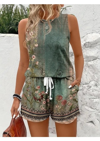 Meğdaix Kadın Askılı Yuvarlak Yaka Çiçek Baskılı Süprme Bluz ve Short Ikili Takım fiyatları