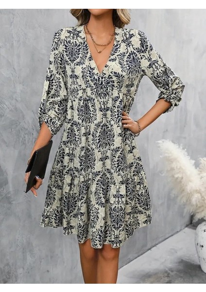 Meğdaix Kadın Uzun Kollu V Yakalı Fırfırlı Mini Süprem Elbise modelleri