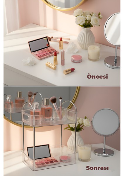 Iki Katlı Gümüş Detaylı Makyaj Organizeri | Kozmetik & Takı Düzenleyici modelleri