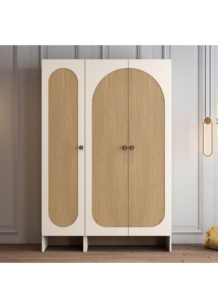 Münih 3 Kapaklı (14) Gardırop Krem / Gölge Çizgili Meşe fiyatları