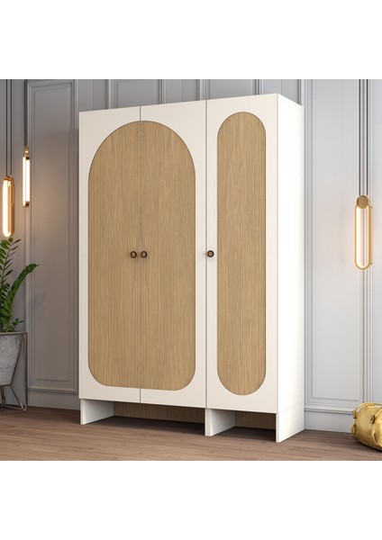 Münih 3 Kapaklı (14) Gardırop Krem / Gölge Çizgili Meşe modelleri