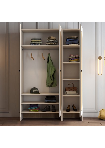 Münih 3 Kapaklı (14) Gardırop Krem / Gölge Çizgili Meşe fırsatları