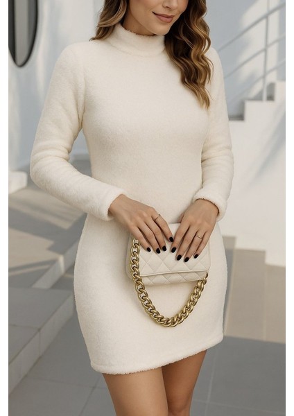 Meğdaix Kadın Uzun Kollu Peluş Mini Boy Elbise