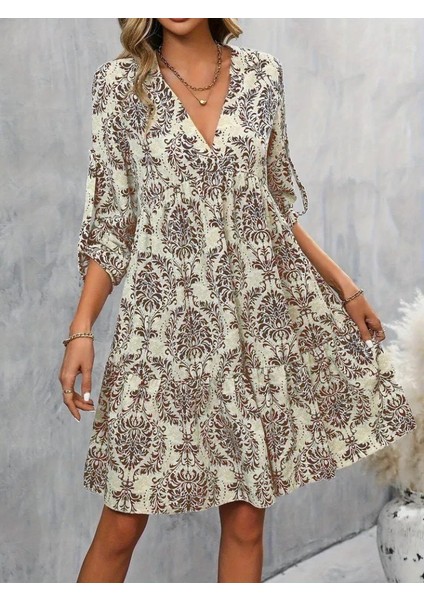 Meğdaix Kadın Uzun Kollu V Yakalı Fırfırlı Mini Süprem Elbise modelleri