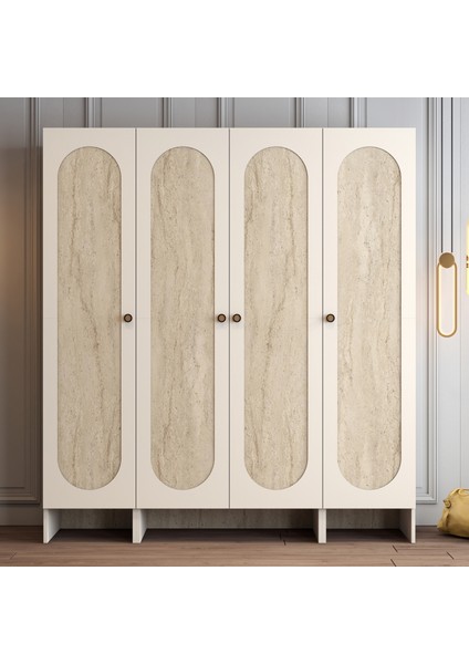 Münih 4 Kapaklı (424) Gardırop Krem / Traverten Mermer