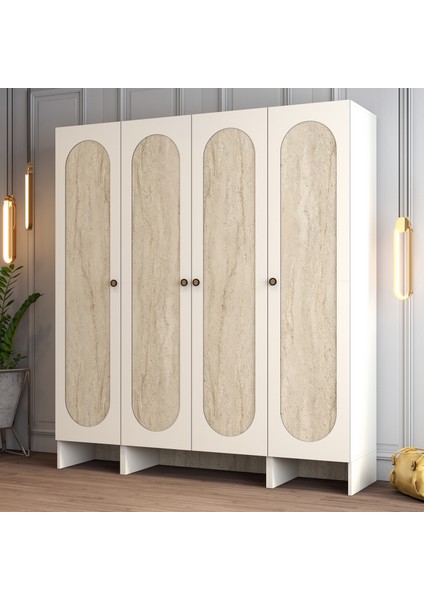 Münih 4 Kapaklı (424) Gardırop Krem / Traverten Mermer fiyatları