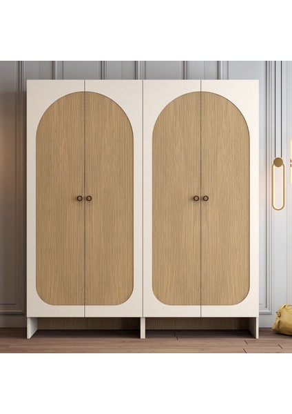 Münih 4 Kapaklı (11) Gardırop Krem / Gölge Çizgili Meşe