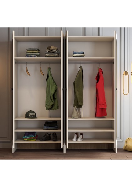 Münih 4 Kapaklı (11) Gardırop Krem / Gölge Çizgili Meşe modelleri