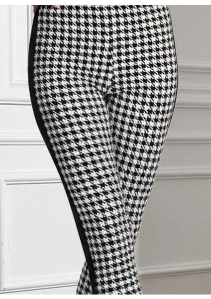 Meğdaix Kadın Yüksek Bel Kaz Ayağı Desenli Yanları Şeritli Dalgıç Pantolon