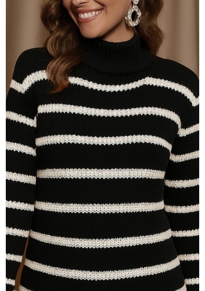 Meğdaix Kadın Uzun Kollu Degaje Yaka Çizgili Sonya Iplik Mini Boy Triko Elbise (Kemersiz) fiyatları