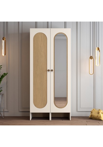Münih 2 Kapaklı (43) Gardırop Krem / Gölge Çizgili Meşe