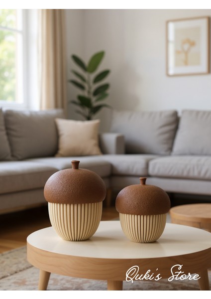 Dekoratif Meşe Palamutu Biblosu, 2ADET, 15CM-11CM, 2 Adet Tealight Dahil