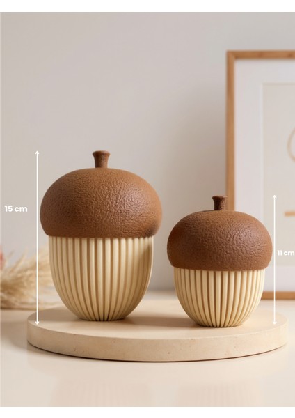 Dekoratif Meşe Palamutu Biblosu, 2ADET, 15CM-11CM, 2 Adet Tealight Dahil fiyatları