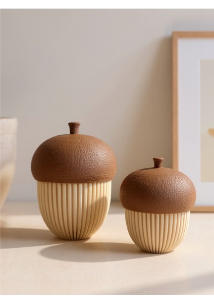 Dekoratif Meşe Palamutu Biblosu, 2ADET, 15CM-11CM, 2 Adet Tealight Dahil modelleri