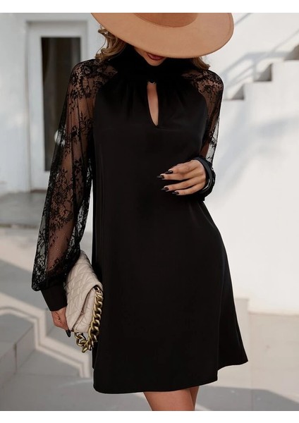 Meğdaix Kadın Uzun Kollu Damla Detaylı Sandy Mini Elbise