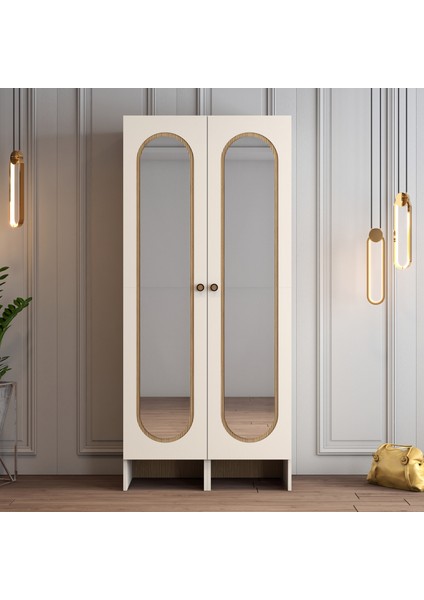 Münih 2 Kapaklı (33) Gardırop Krem / Gölge Çizgili Meşe