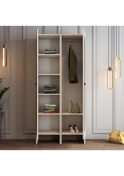 Münih 2 Kapaklı (33) Gardırop Krem / Gölge Çizgili Meşe fırsatları