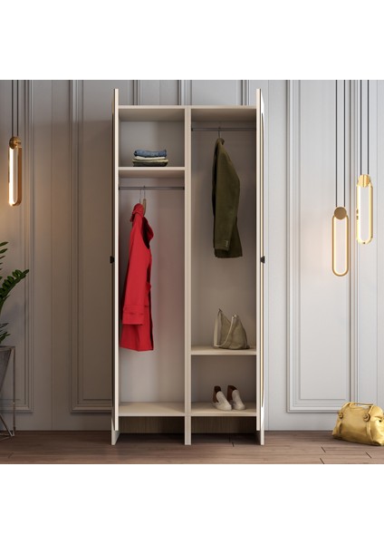 Münih 2 Kapaklı (33) Gardırop Krem / Gölge Çizgili Meşe indirimleri