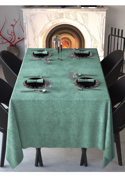 Kadife Dokulu Nil Yeşili Masa Örtüsü