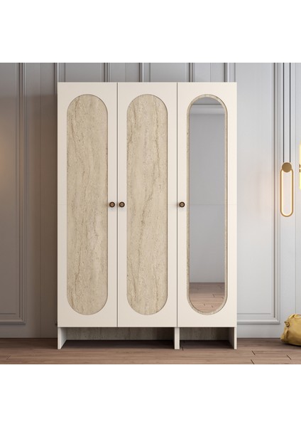 Münih 3 Kapaklı (23) Gardırop Krem / Traverten Mermer