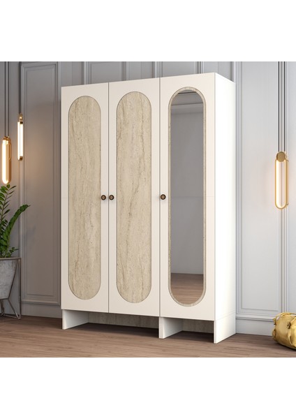 Münih 3 Kapaklı (23) Gardırop Krem / Traverten Mermer modelleri