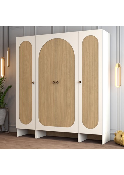 Münih 4 Kapaklı (414) Gardırop Krem / Gölge Çizgili Meşe fiyatları