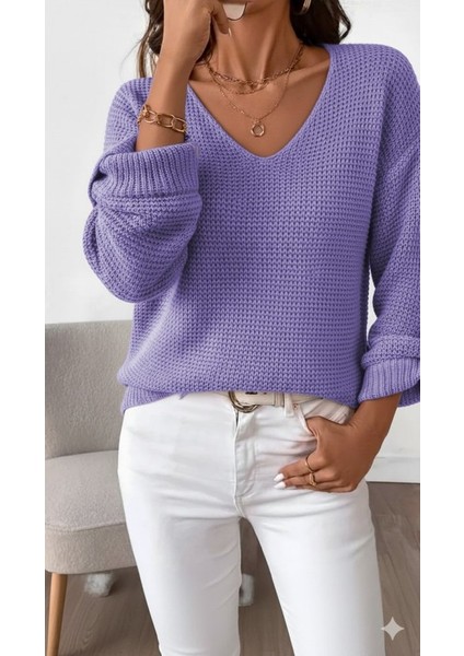 Meğdaix Kadın Uzun Kollu V Yakalı Düğmeli Triko Bluz