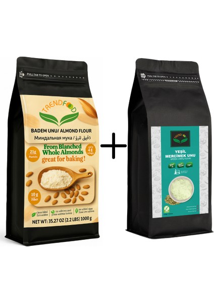Badem Unu İnce Çekim 1 kg + Yeşil Mercimek Unu 1 kg