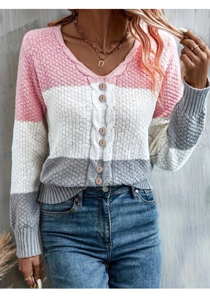 Meğdaix Kadın Uzun Kollu V Yakalı Önden Düğmeli Çok Renkli Bluz fırsatları