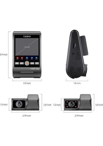 A229 Ultra 3 Kameralı Ön+Arka+İç 4K+4K+1080P HDR Sony STARVIS 2 Sensörlü Wi-Fi 6 GPS'li Araç Kamerası modelleri